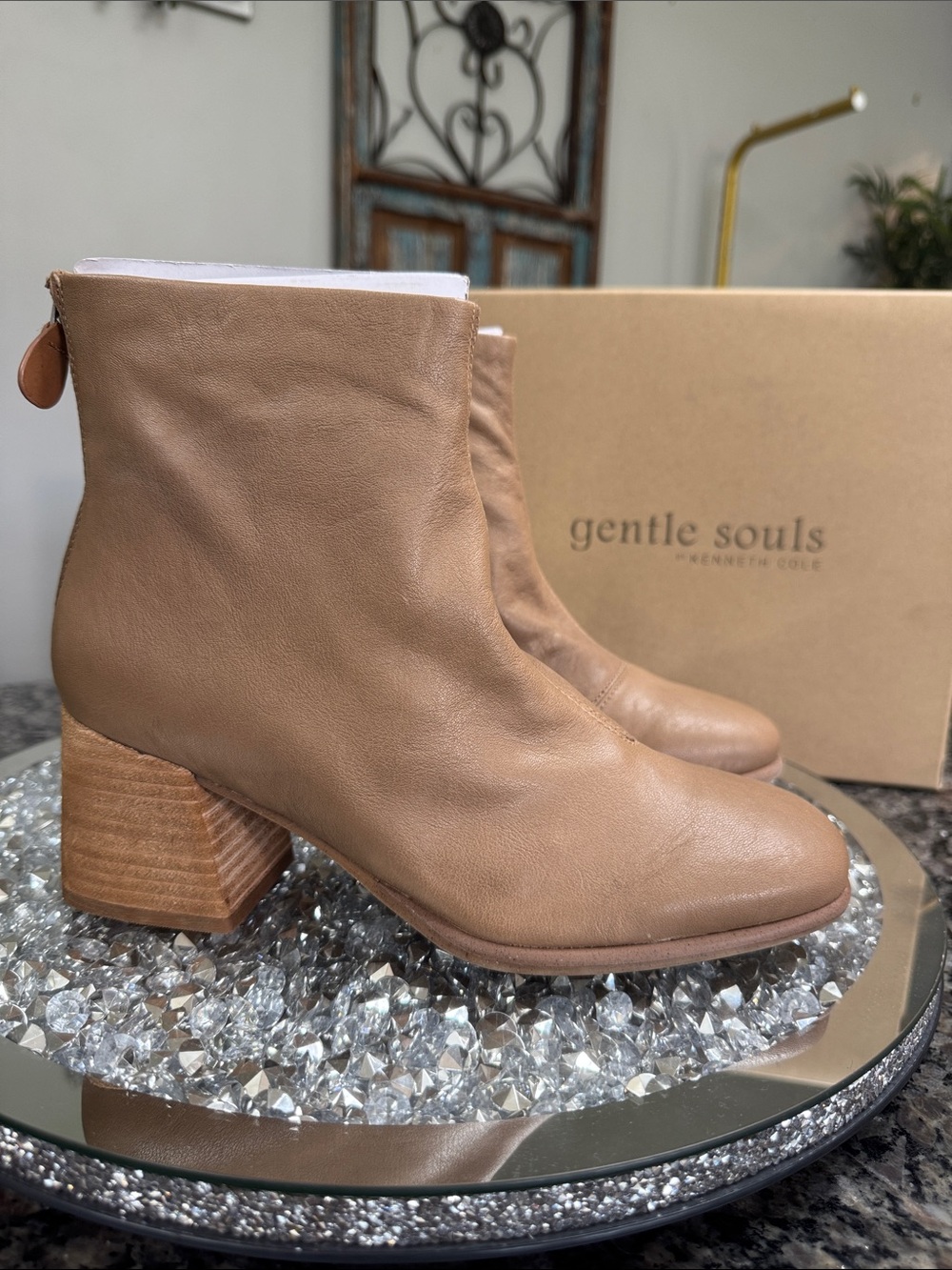 gentle souls Sandryn mushroom Leather Stacked Heel Zip Ankle Boots NEW 8